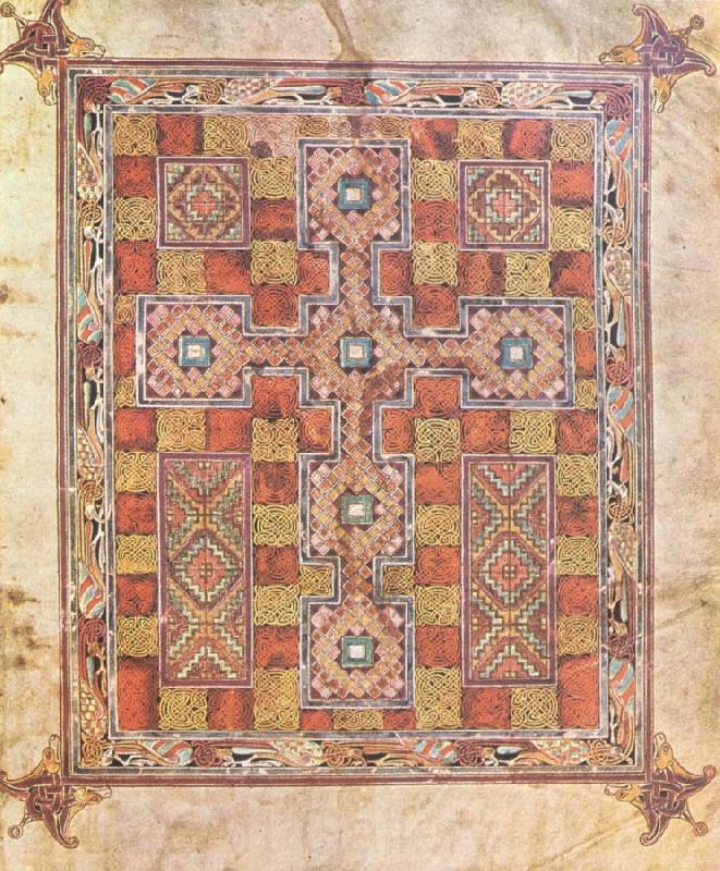 unknow artist Rug page with cross from the Evangeliarium Van Lindisfarne